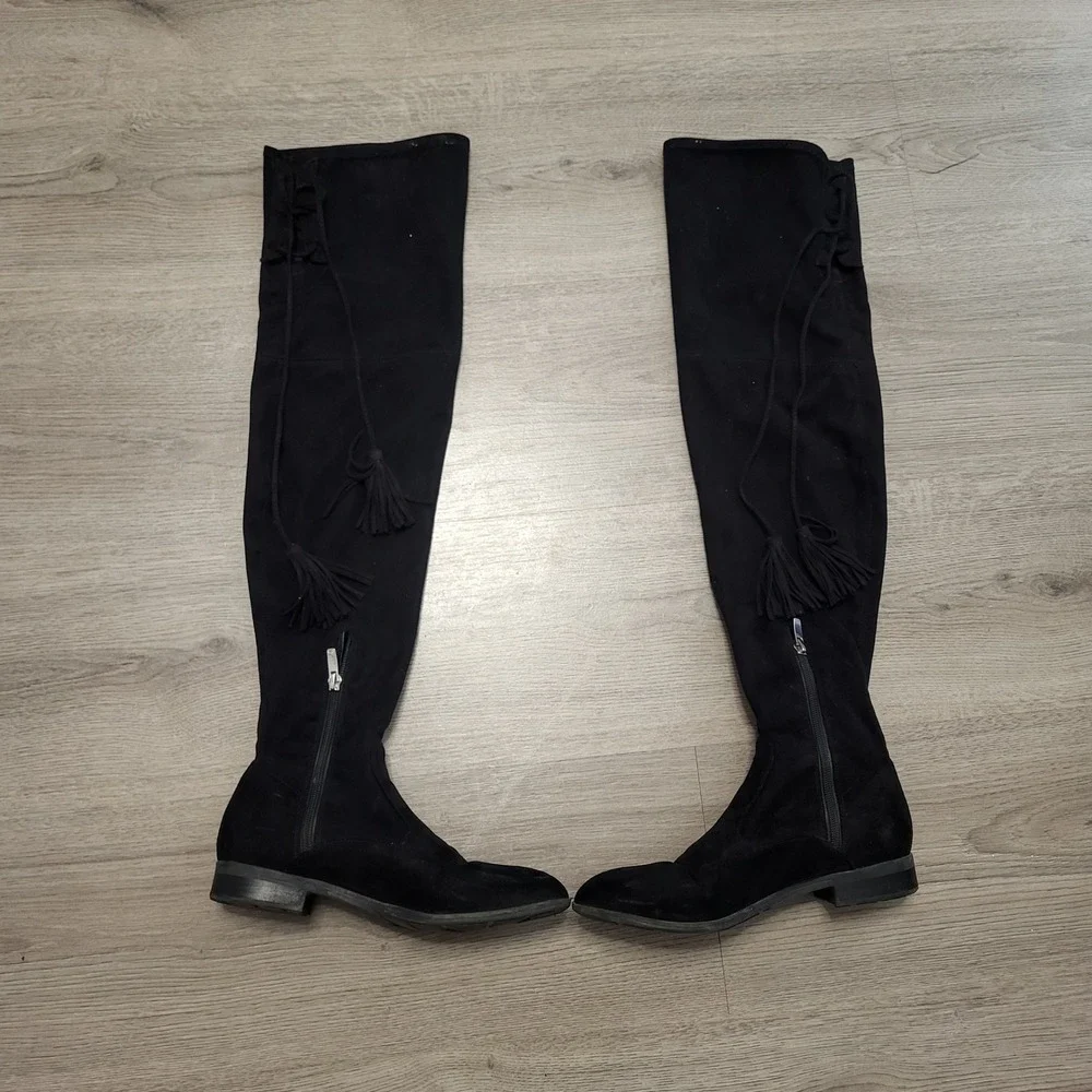 Marc Fisher Black Suede Over The Knee Boots Tassel‎ Side Zip Women Size 6.5
